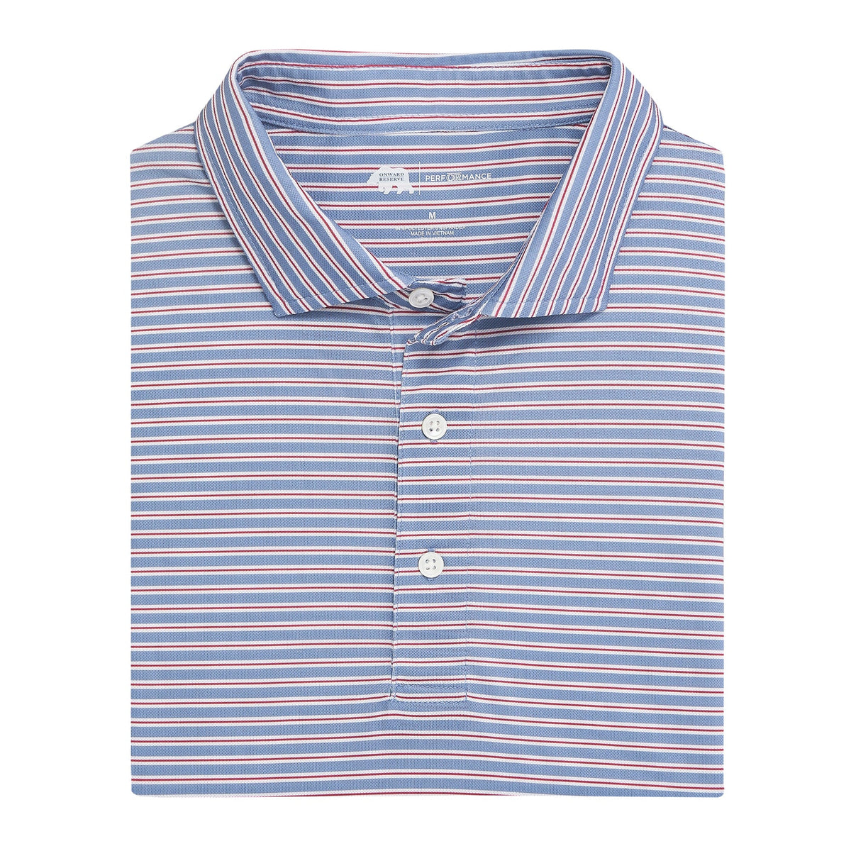Onward Reserve Match Stripe Performance Pique Polo - Country Blue