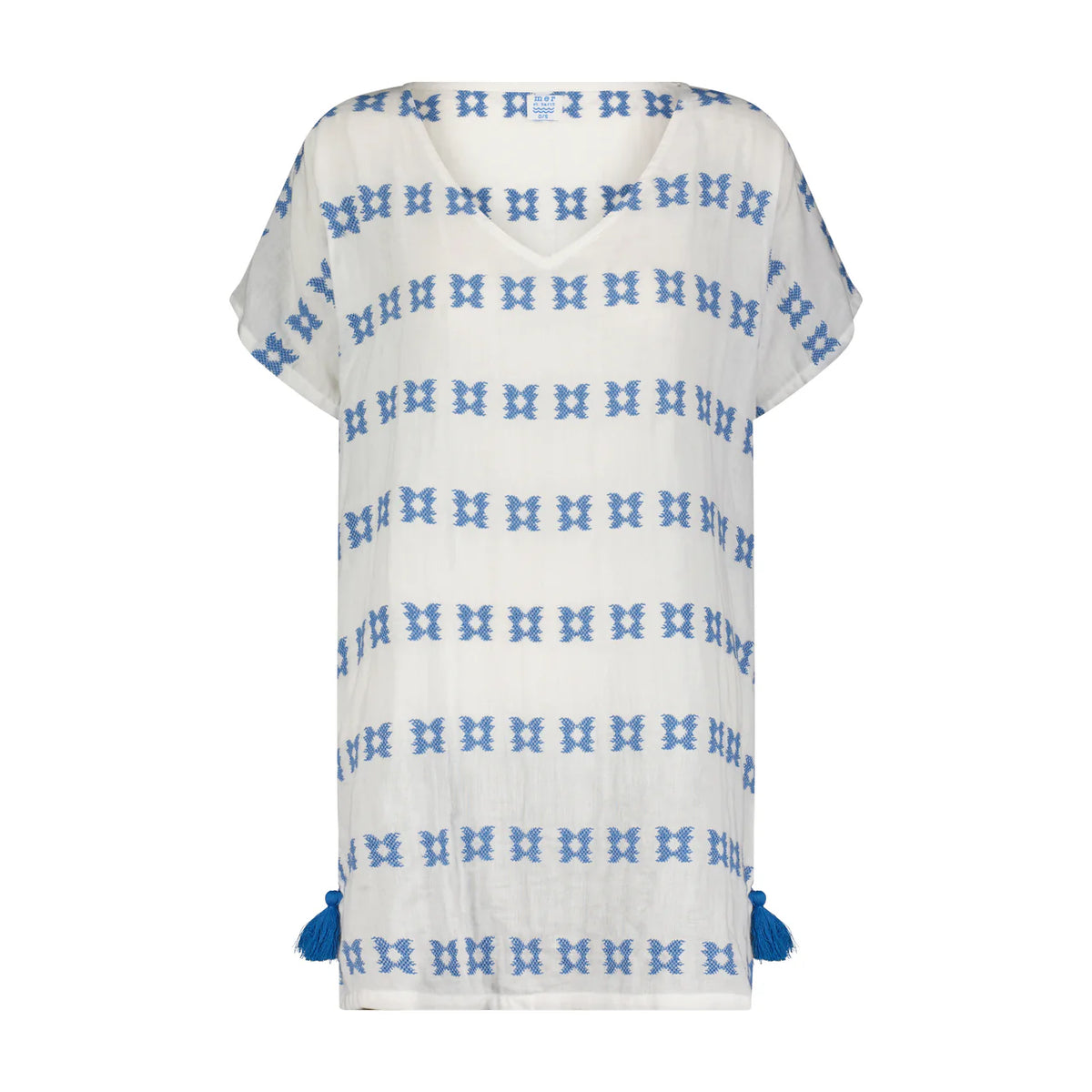 Mer St. Barth Capucine Womens Mini Caftan Embroidery - Sky Blue