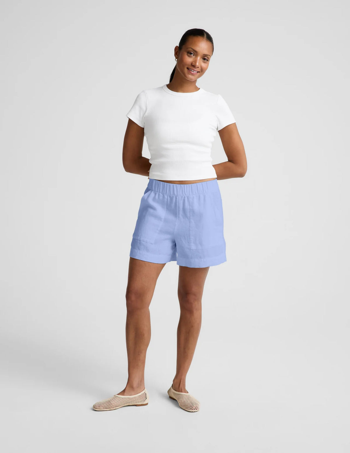 Beyond Yoga Softwash Linen Easy Short- Pastel Periwinkle