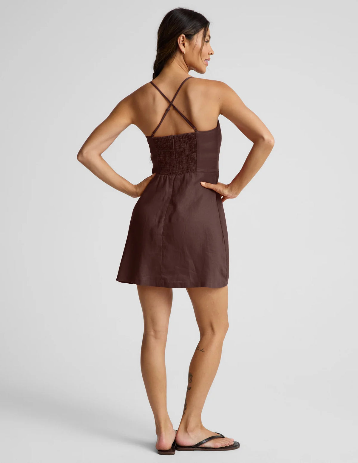 Beyond Yoga SoftWash Linen Seaside Mini Dress- Iced Mocha