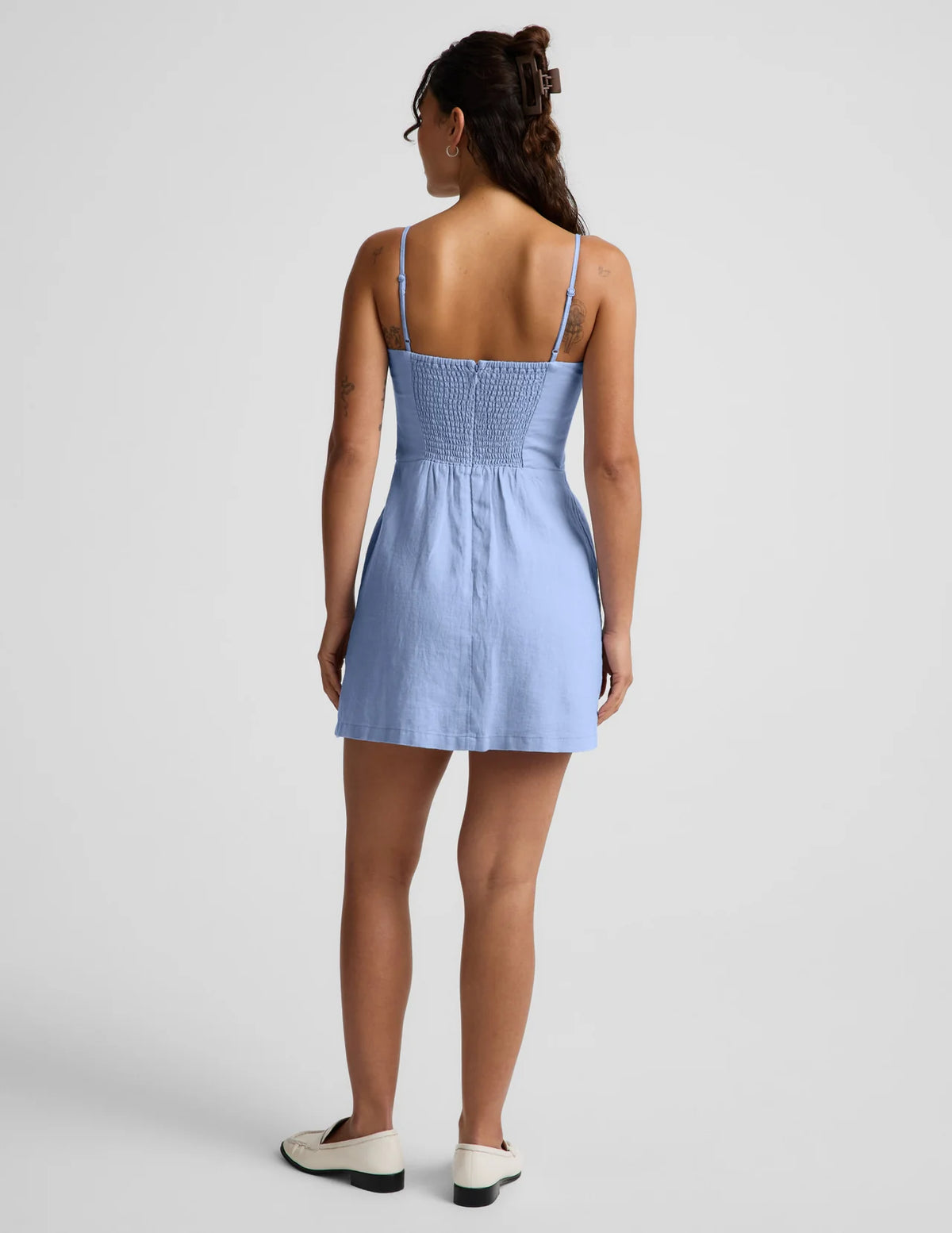 Beyond Yoga SoftWash Linen Seaside Mini Dress- Pastel Periwinkle