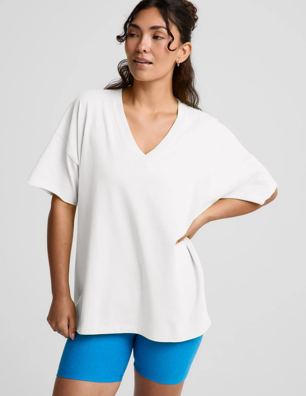 Beyond Yoga SoftKnit Better Than Ever Oversized V-Neck Cotton Tee- Crisp White