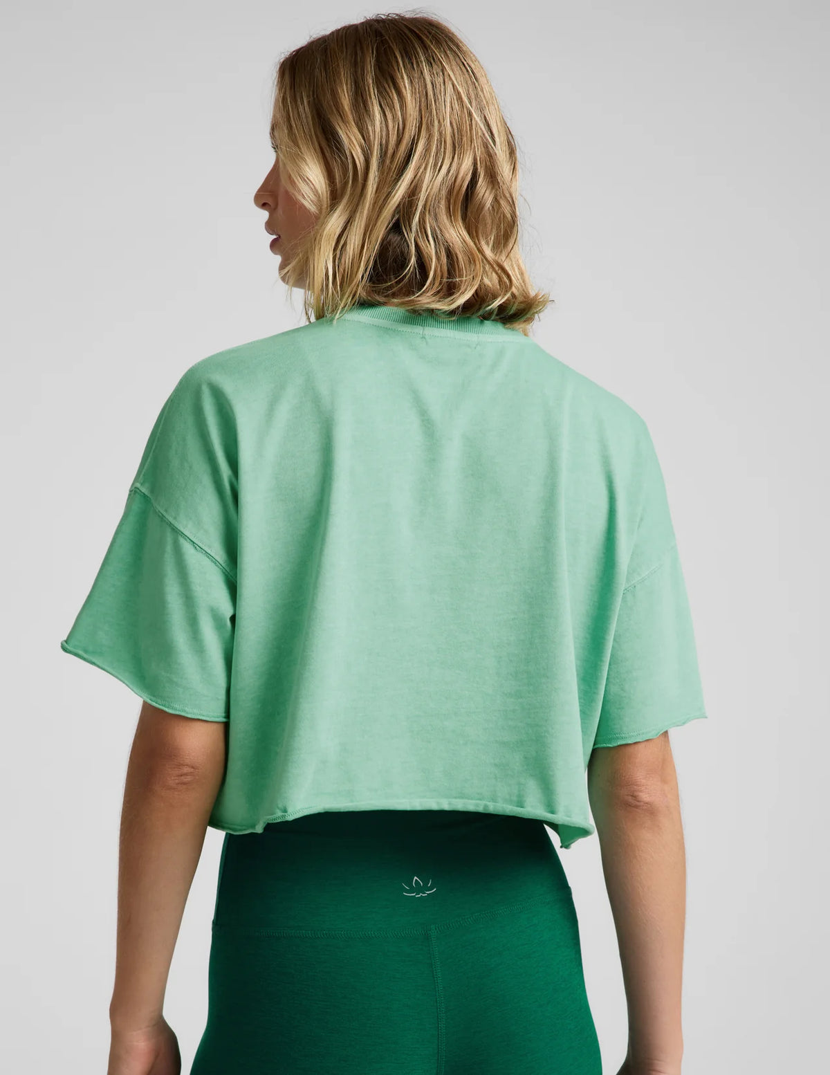 Beyond Yoga SoftKnit Better Than Ever Cropped Cotton Tee- Washed Jade Pool