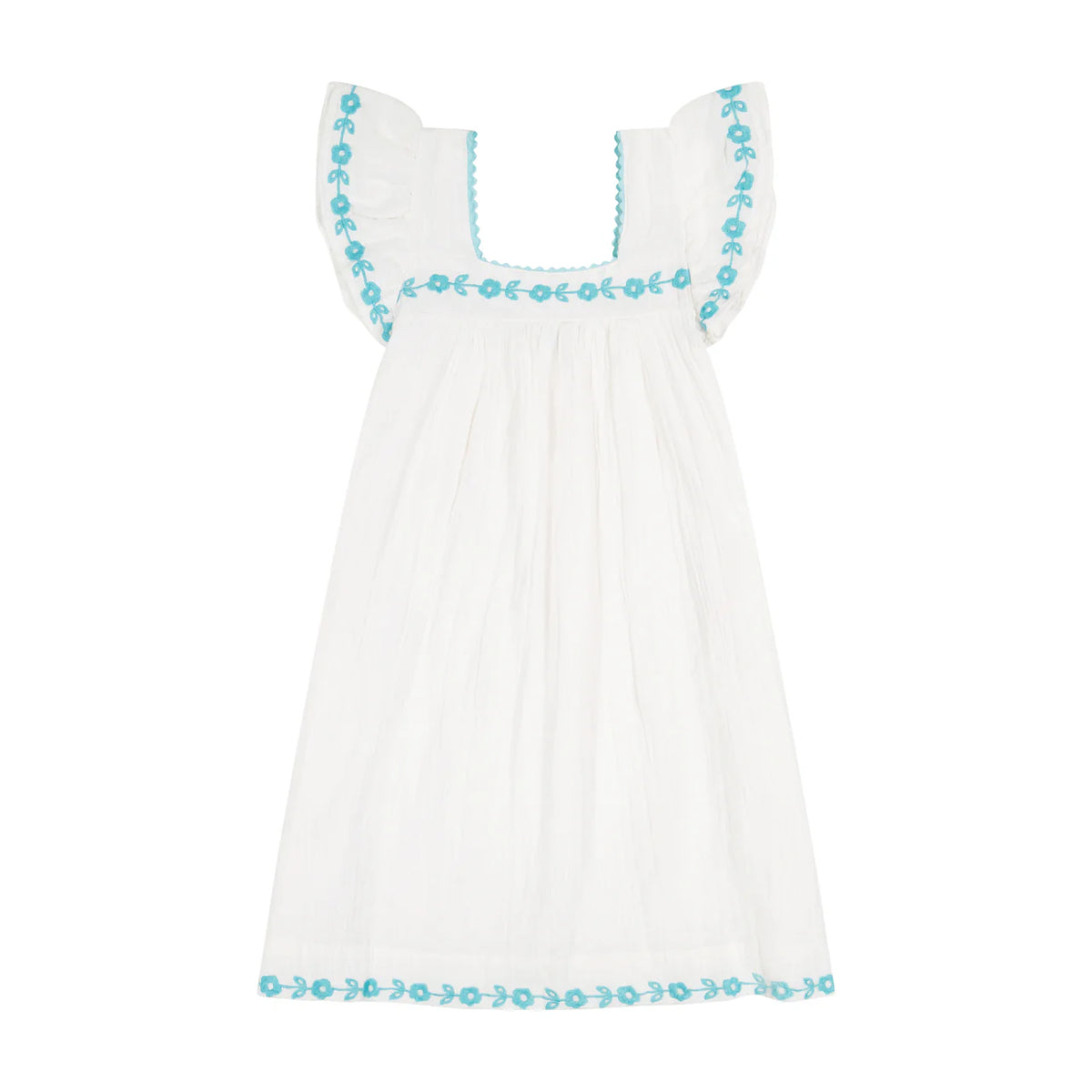 Mer St. Barth Mini Sandrine Womens Dress- Aqua Floral Embroidery