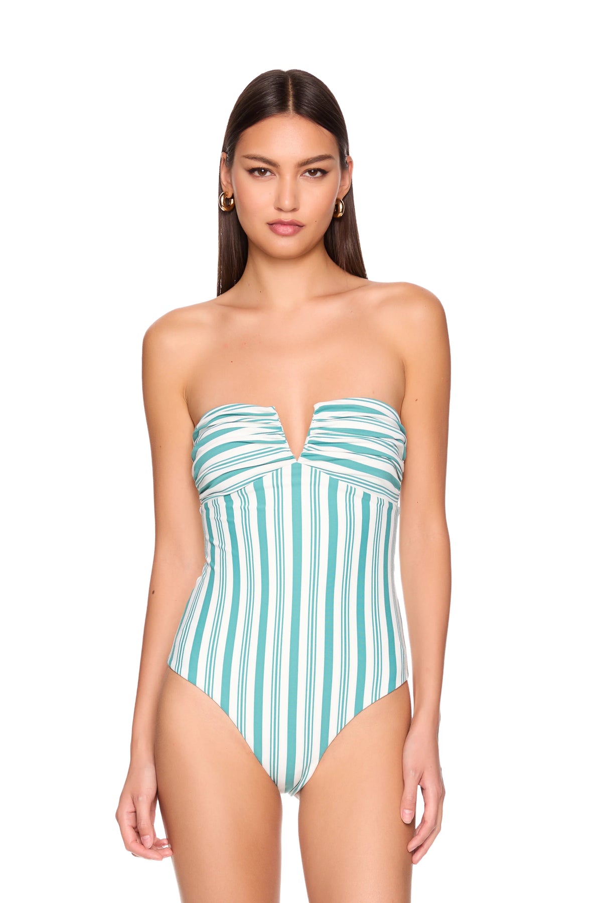 Susana Monaco Swim Stripe V Wire One Piece - Fern Stripe