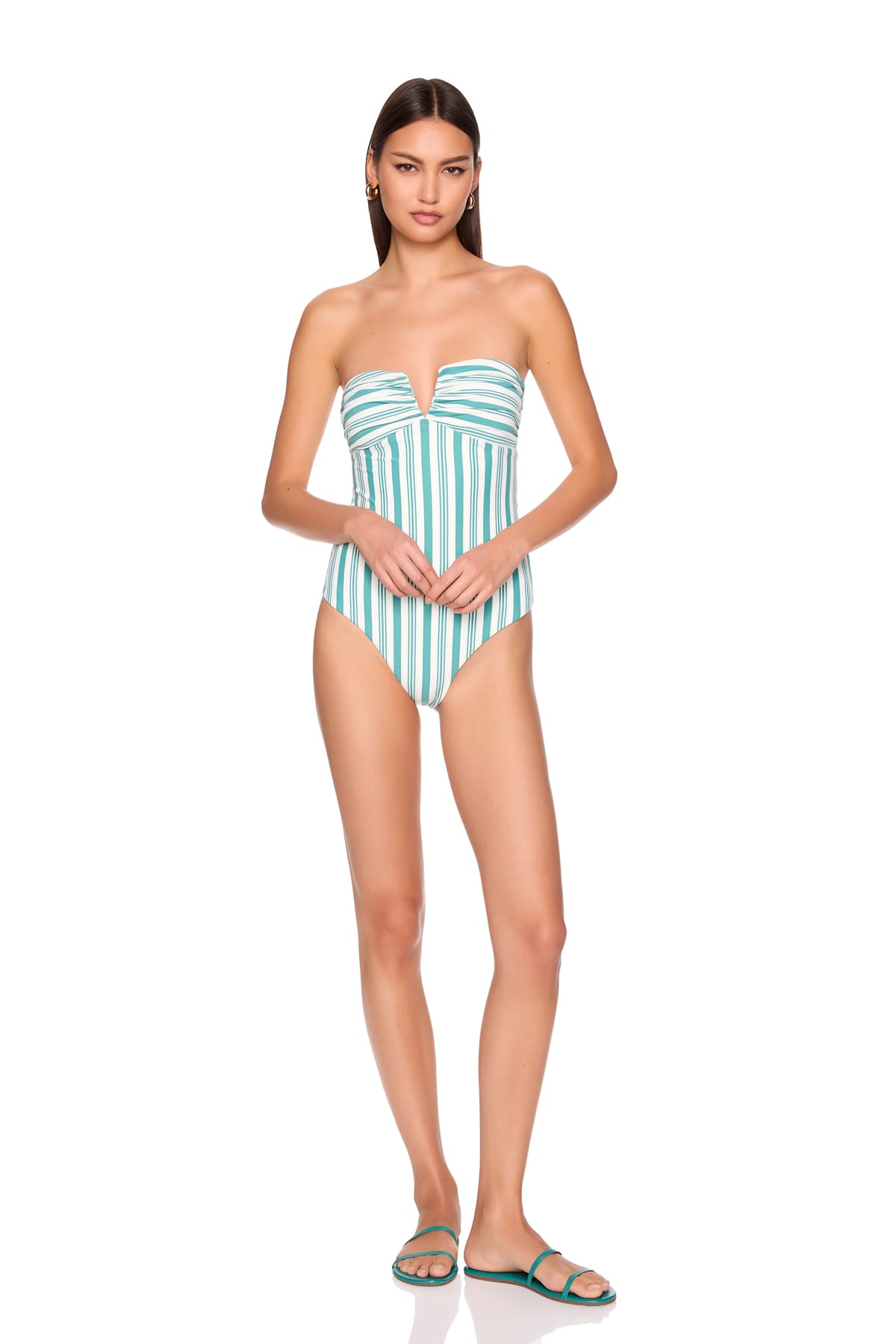 Susana Monaco Swim Stripe V Wire One Piece - Fern Stripe
