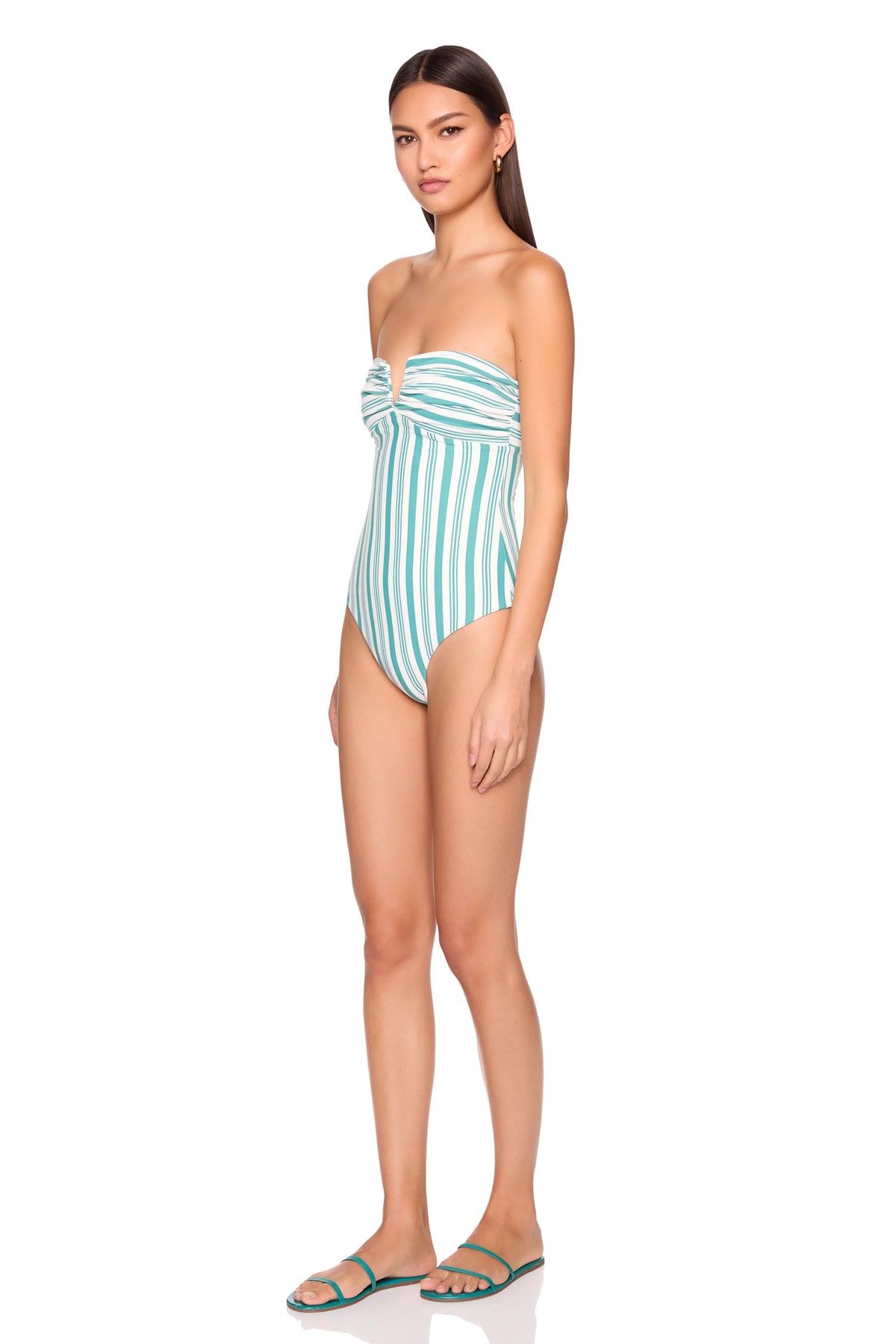 Susana Monaco Swim Stripe V Wire One Piece - Fern Stripe