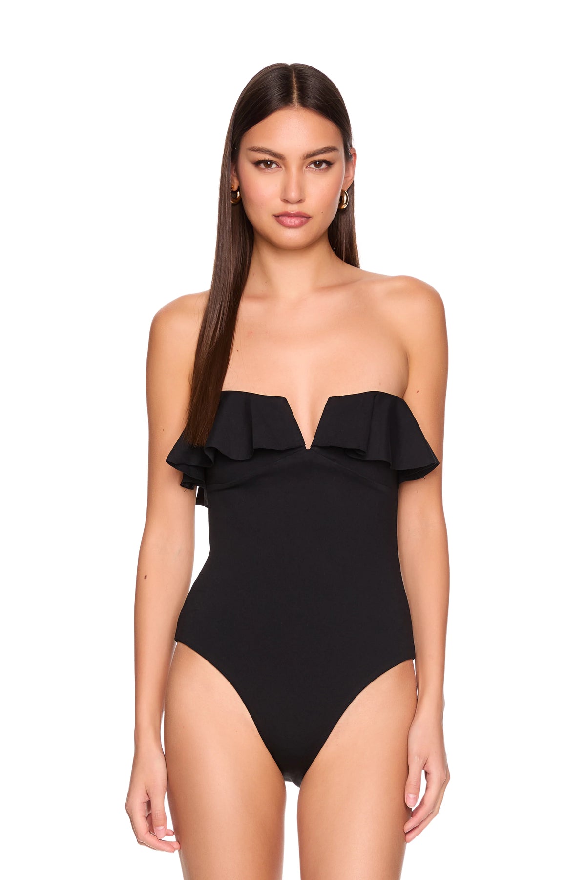 Susana Monaco Swim Ruffle V Wire One Piece - Black