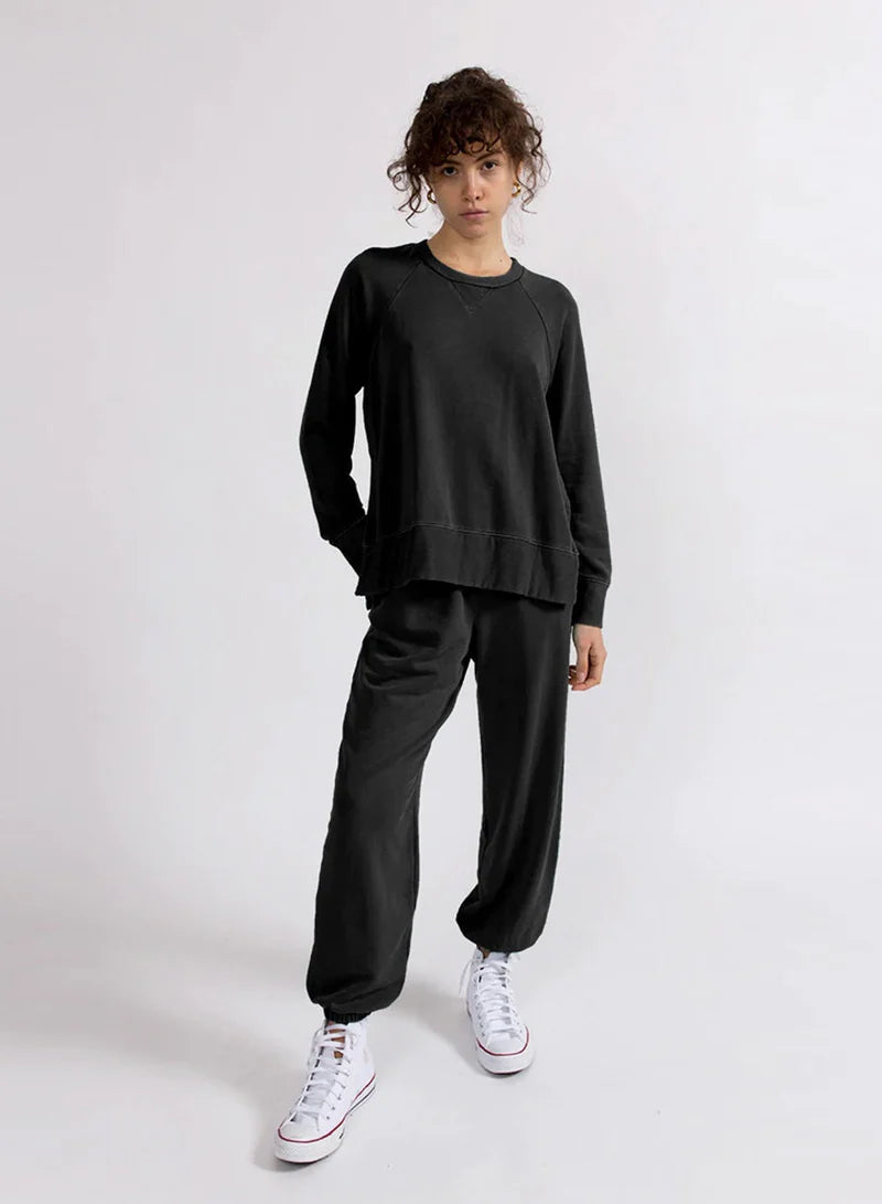 Stateside Luxe Thermal Raglan Slit Sweatshirt - Black