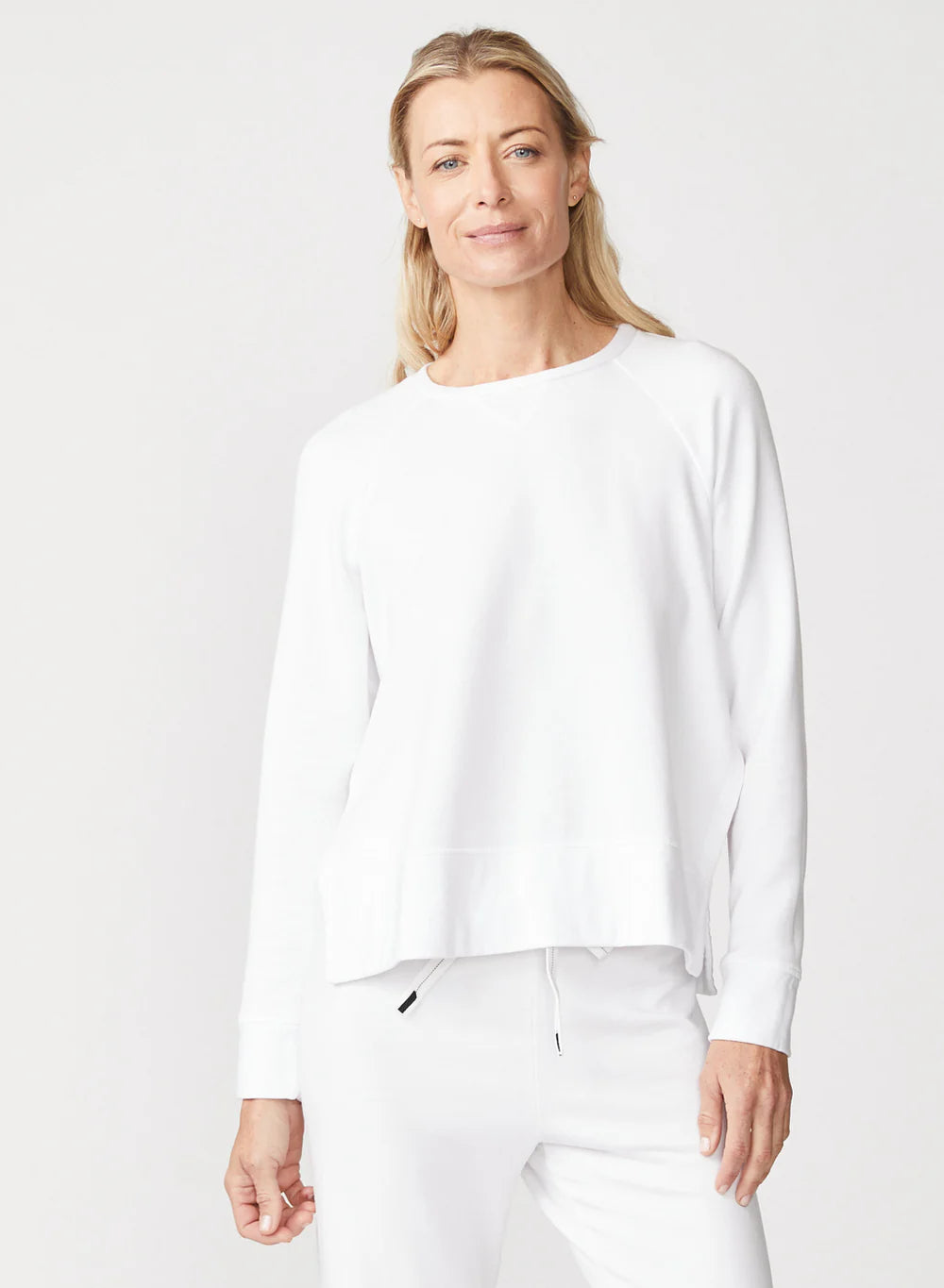 Stateside Softest Fleece Raglan Side Slit Sweatshirt - White