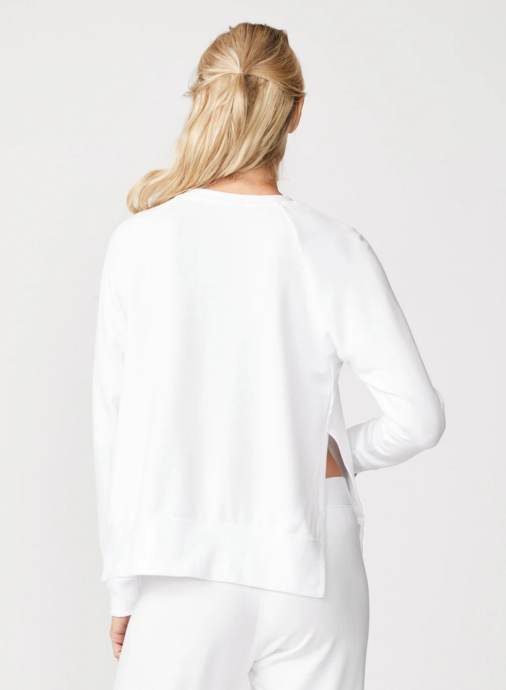 Stateside Softest Fleece Raglan Side Slit Sweatshirt - White
