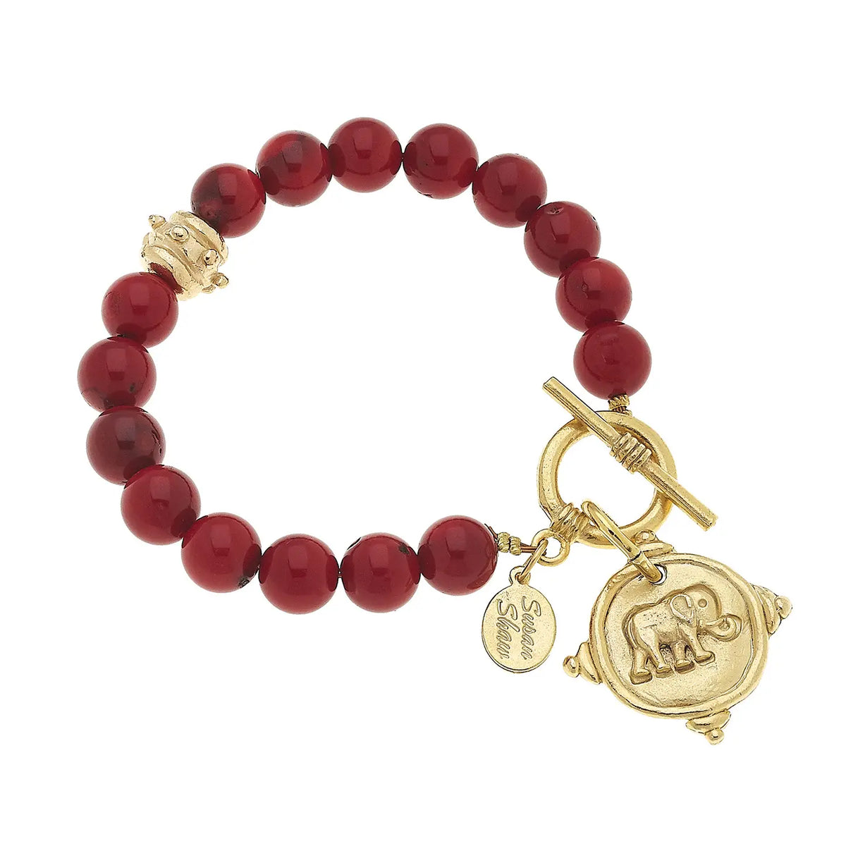 Susan Shaw Gold Elephant On Red Coral Bracelet