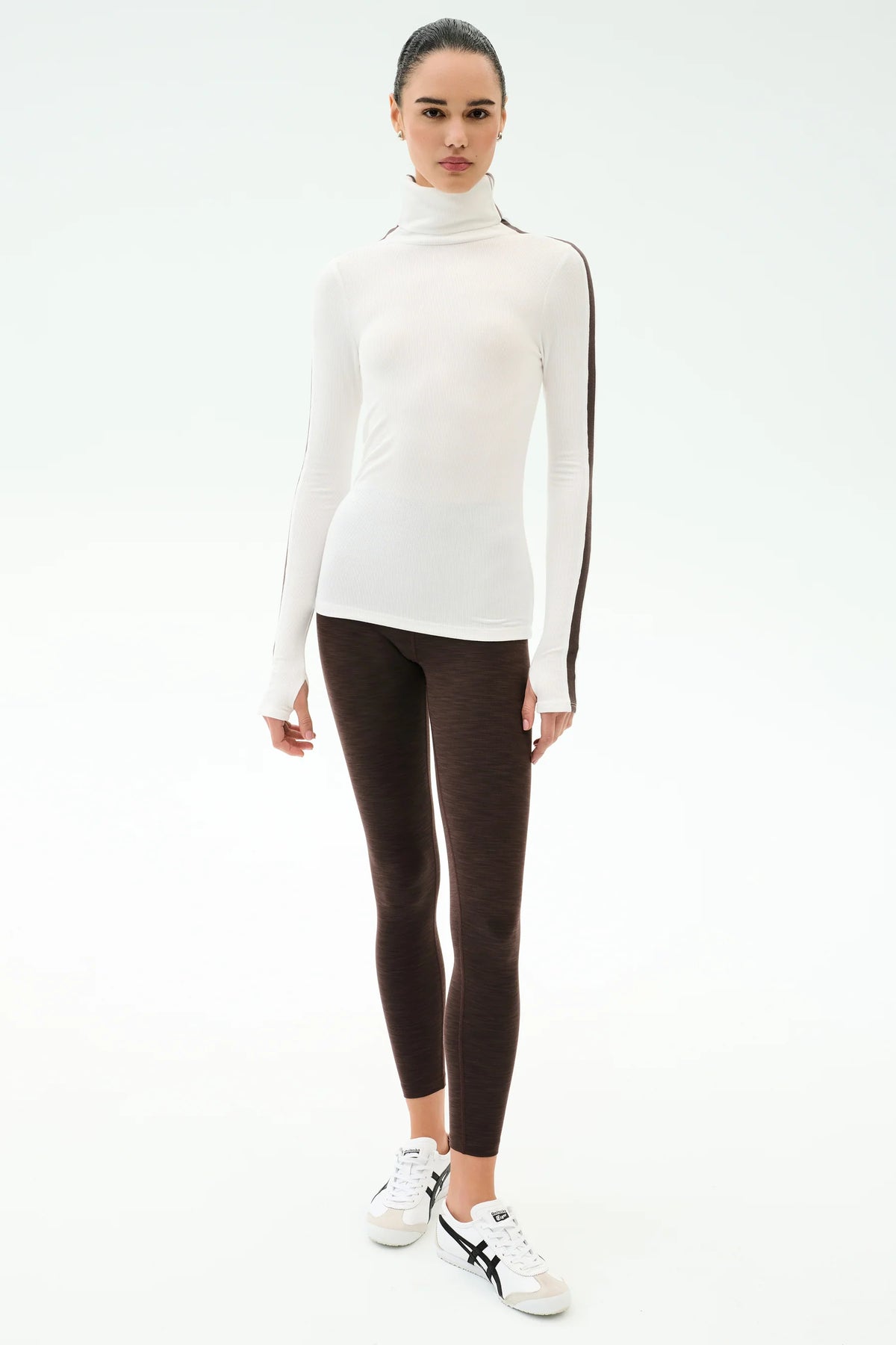 Splits 59 Jackson Rib Full Length Turtleneck - White/Dark Chocolate