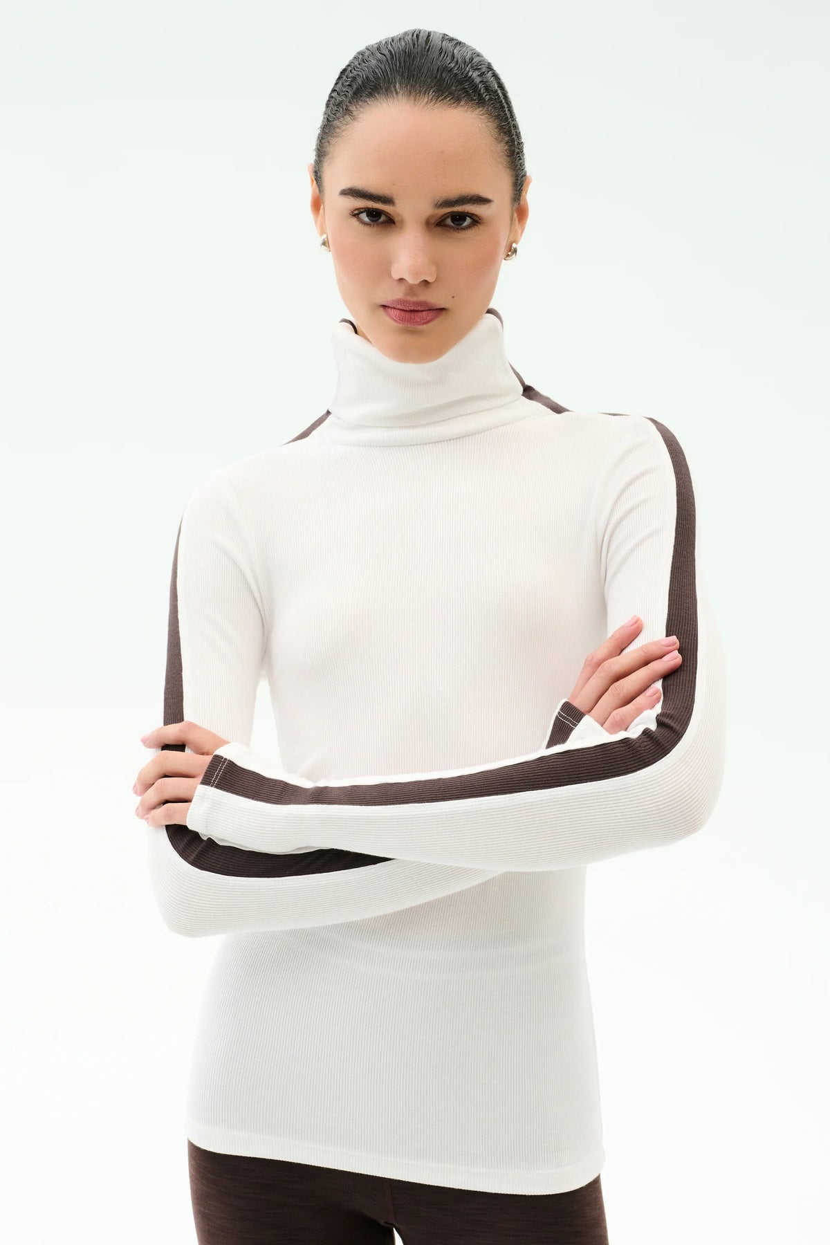 Splits 59 Jackson Rib Full Length Turtleneck - White/Dark Chocolate