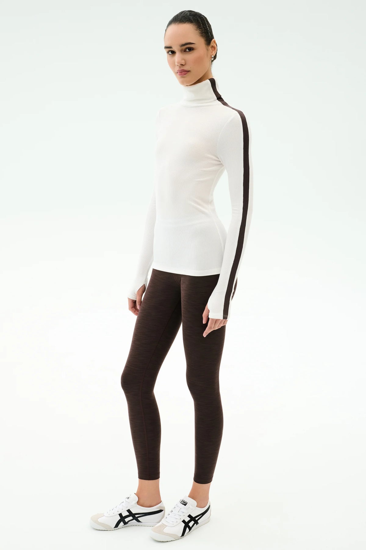 Splits 59 Jackson Rib Full Length Turtleneck - White/Dark Chocolate