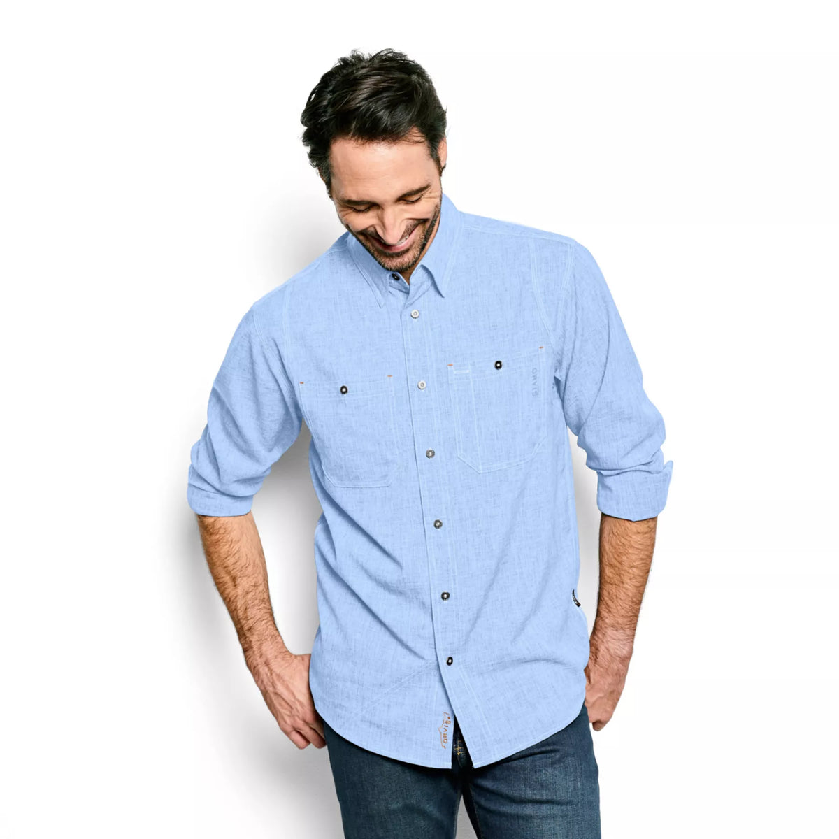 Orvis Tech Chambray Long Sleeve Work Shirt - Medium Blue