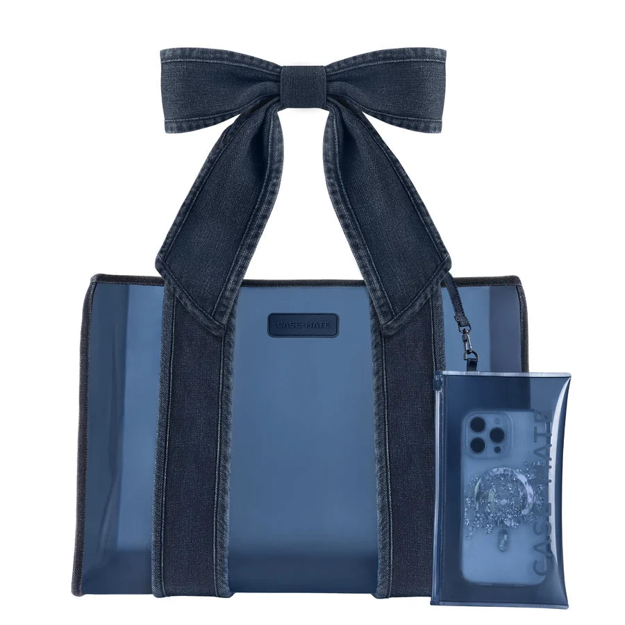 CASE MATE Jelly Tote with Phone Pouch- Dark Wash Denim Bow