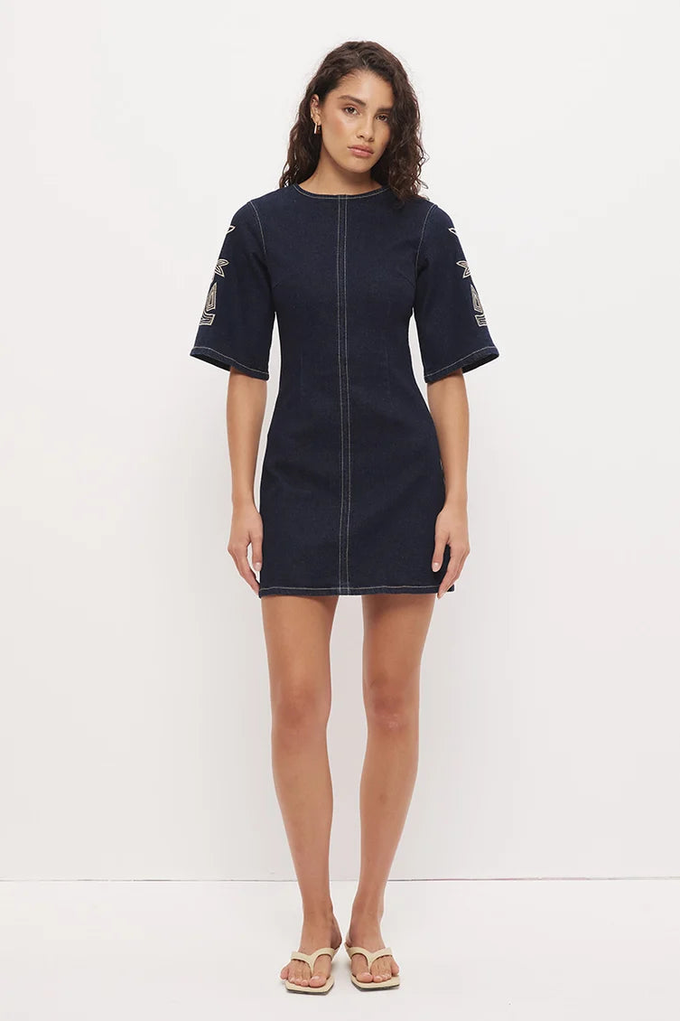 Mon Renn Cora Denim Mini Dress- Ink Blue