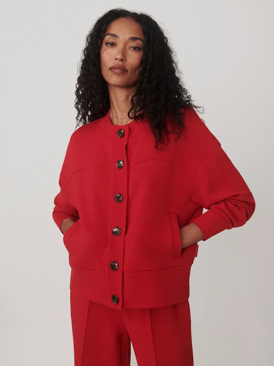 Varley Olwen Button Front Sweater- Red Marl