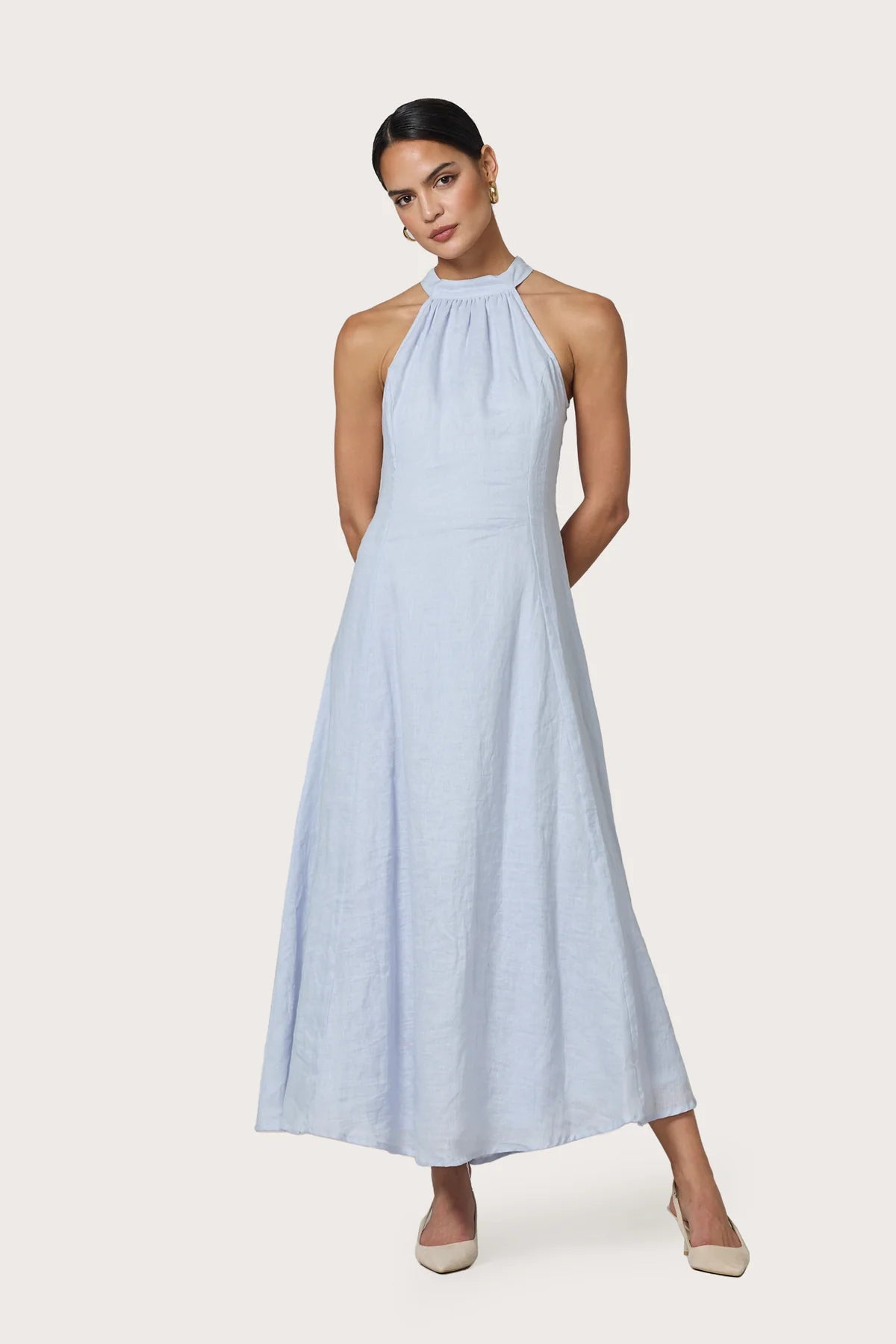Lusana Piper Linen Maxi Dress - Misty Blue