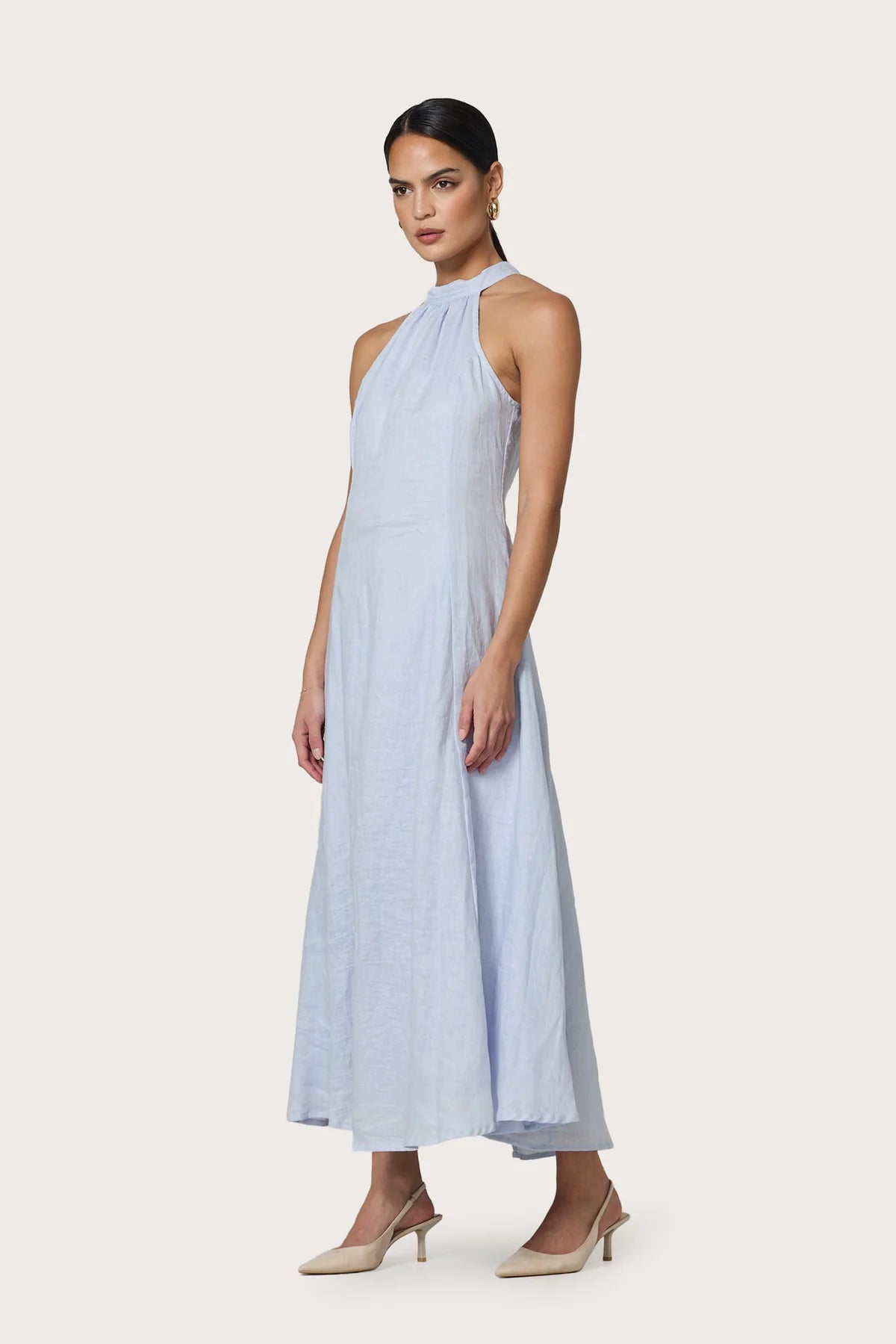 Lusana Piper Linen Maxi Dress - Misty Blue