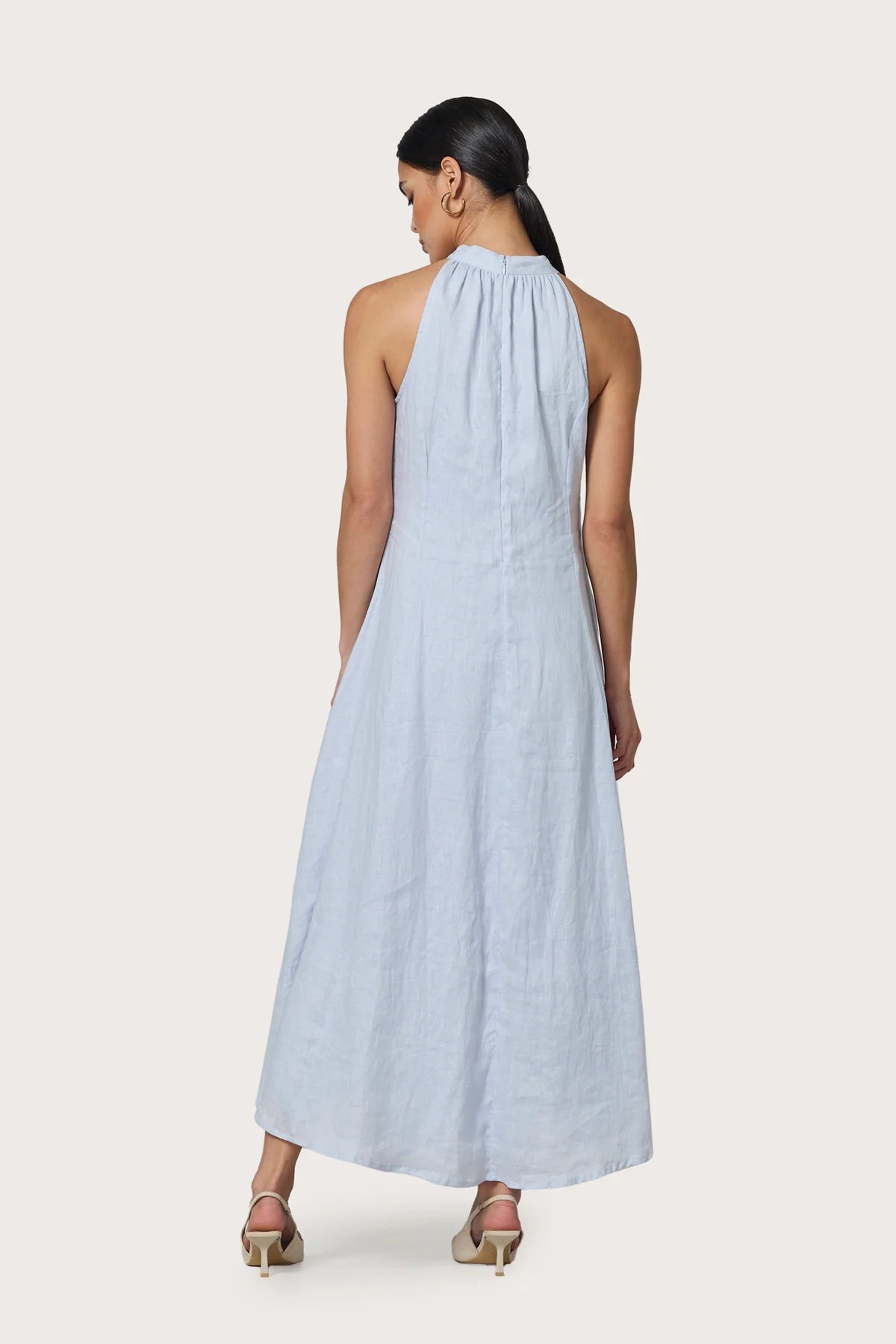 Lusana Piper Linen Maxi Dress - Misty Blue