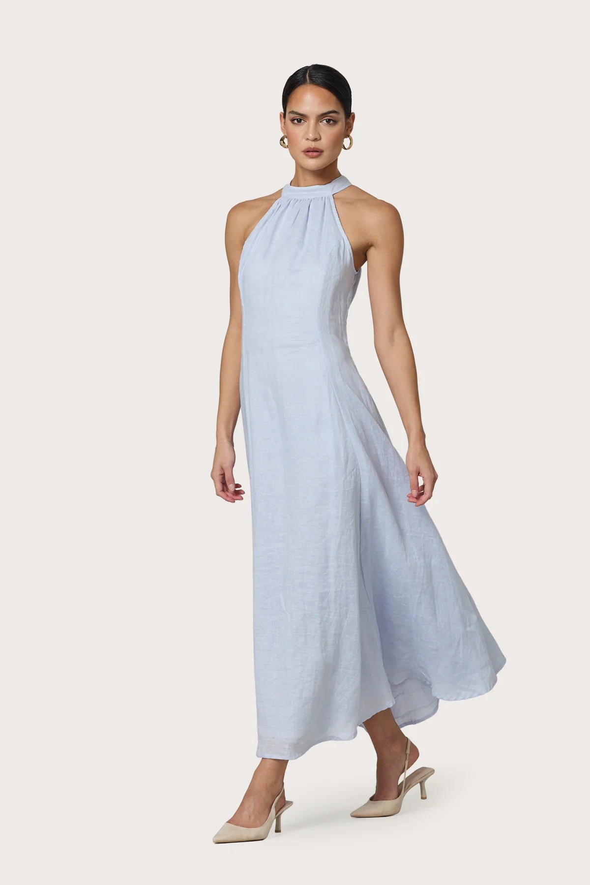Lusana Piper Linen Maxi Dress - Misty Blue