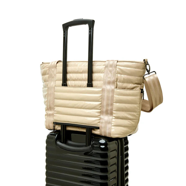 Think Royln Jetset Wingman Tote - Blonde Patent and Colorblock Luxe Stripe