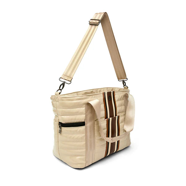 Think Royln Jetset Wingman Tote - Blonde Patent and Colorblock Luxe Stripe