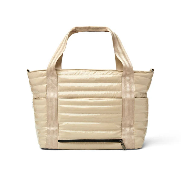 Think Royln Jetset Wingman Tote - Blonde Patent and Colorblock Luxe Stripe