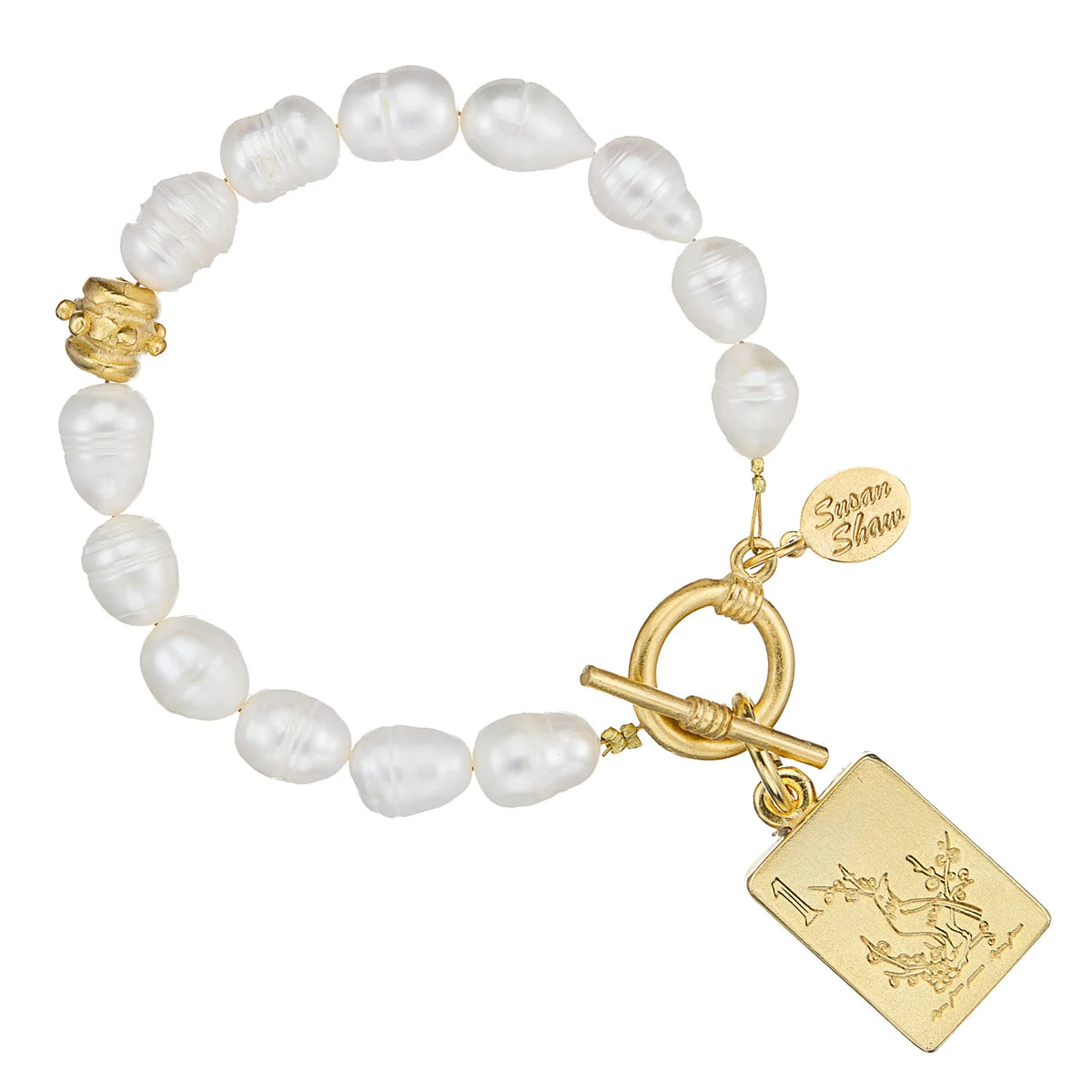 Susan Shaw Bird Bam Mahjong Tile Pearl Bracelet