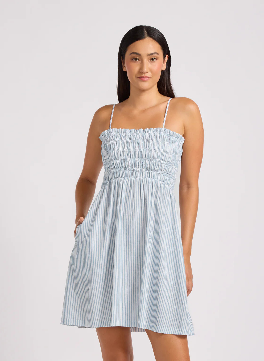 Seafolly Beachclub Shirred Mini Dress - Powder Blue