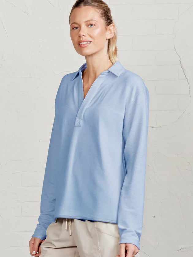 Tasc French Terry Polo Sweatshirt- Heritage Blue