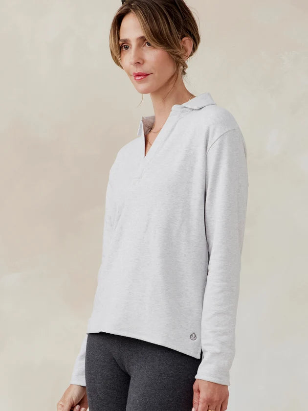Tasc French Terry Polo Sweatshirt- Light Heather Gray