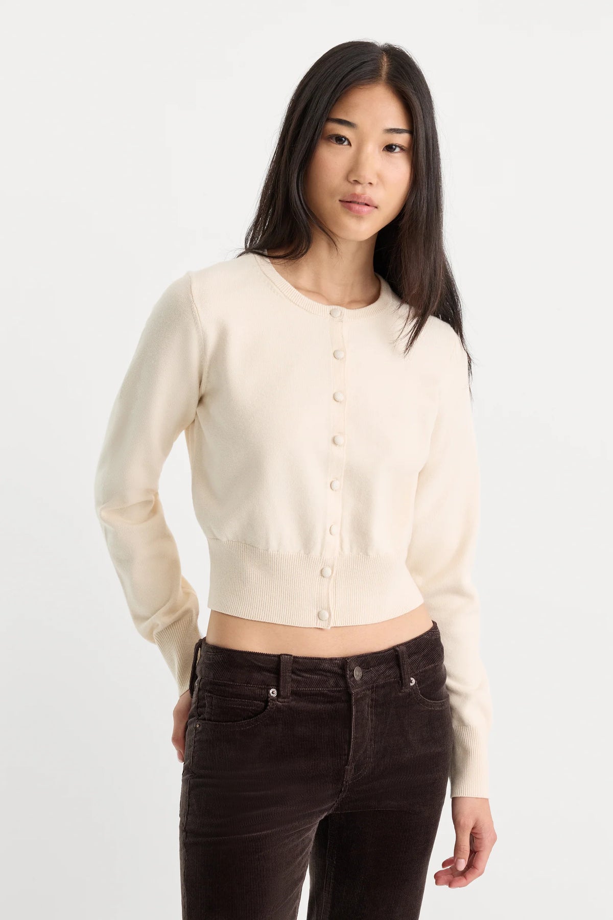 Good American The Fine Knit Cardigan- Pearl