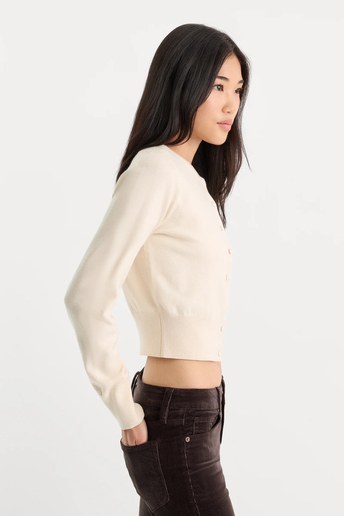 Good American The Fine Knit Cardigan- Pearl