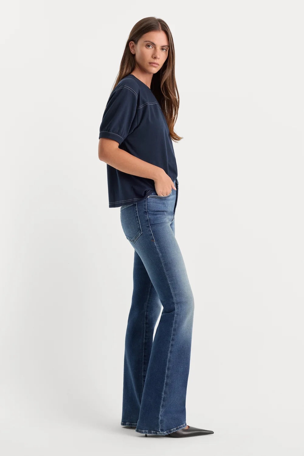 Good American Soft Tech Good Petite Bootcut Jeans- Newcrest