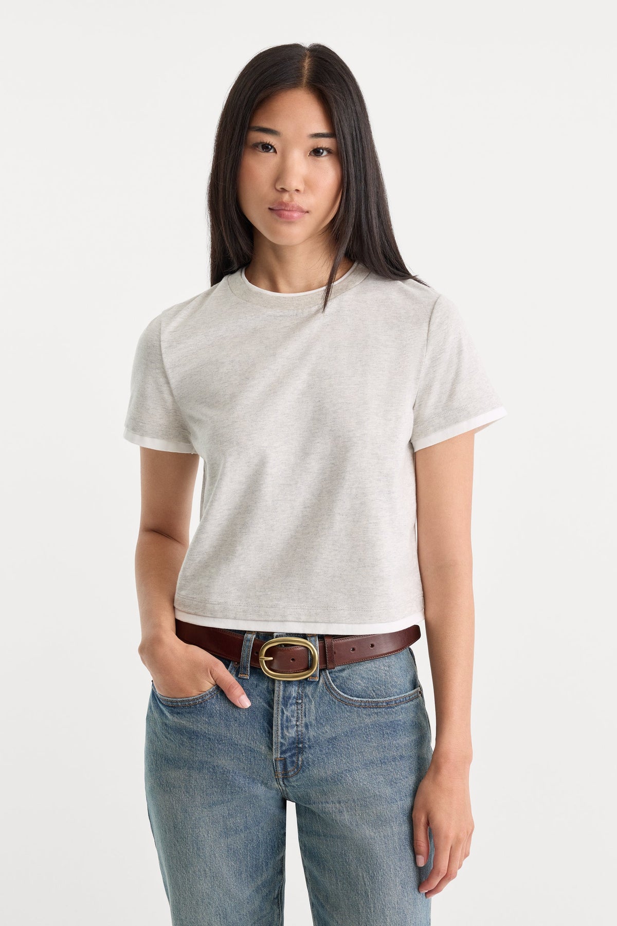 Good American The Layered Tee- Vintage Grey