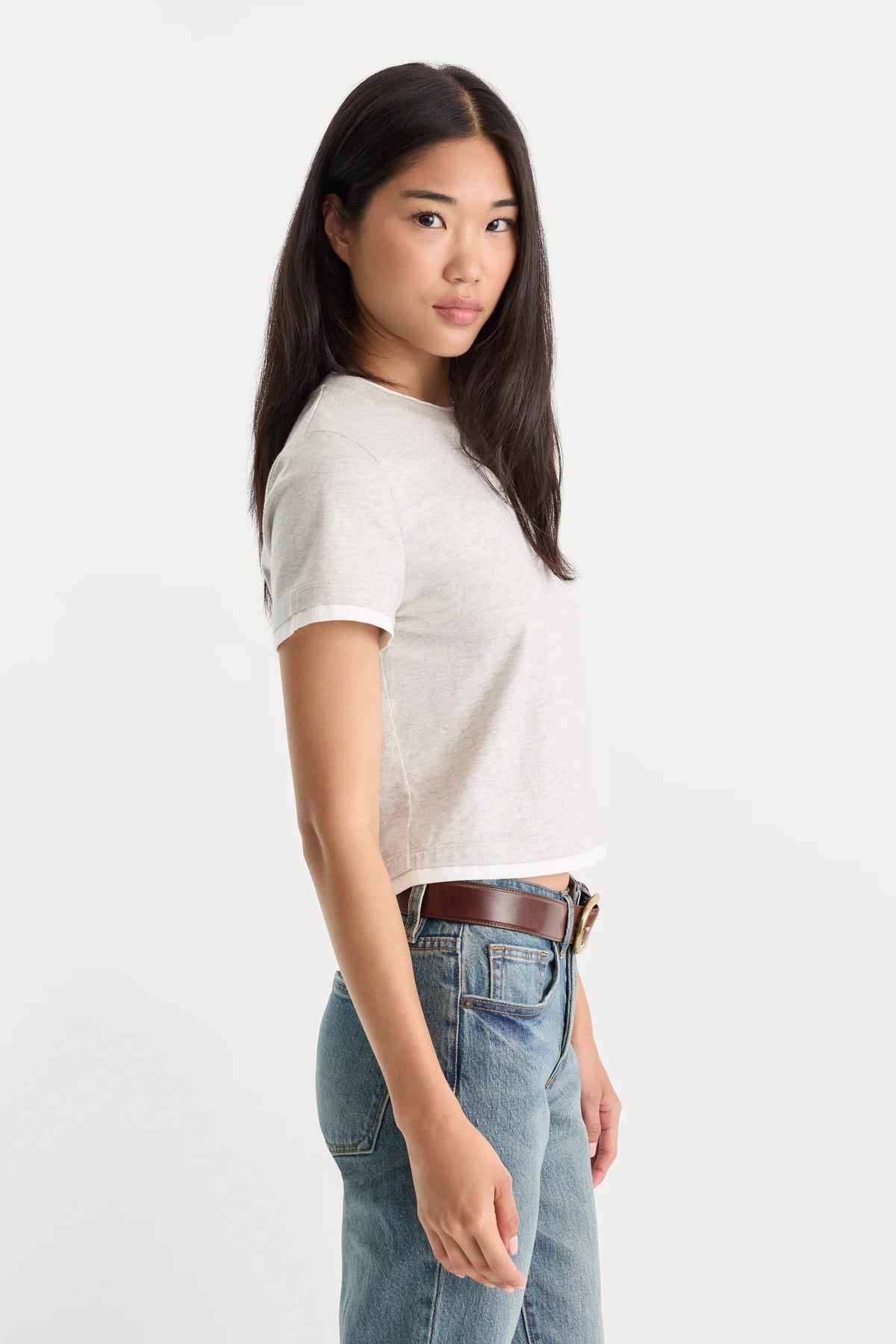 Good American The Layered Tee- Vintage Grey