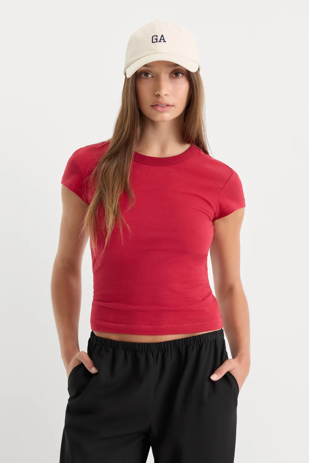 Good American The Cap Sleeve Tee- Carmine