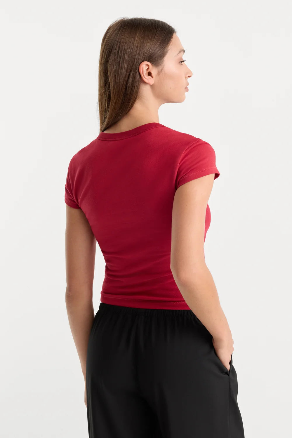 Good American The Cap Sleeve Tee- Carmine