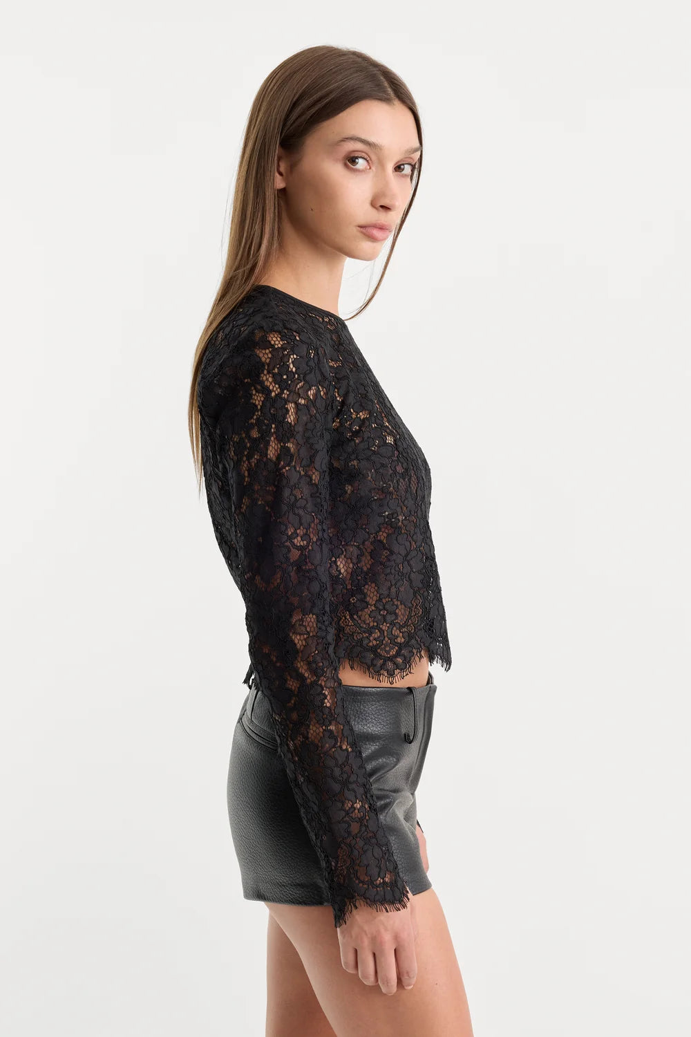 Good American The Scalloped Lace Top- Black