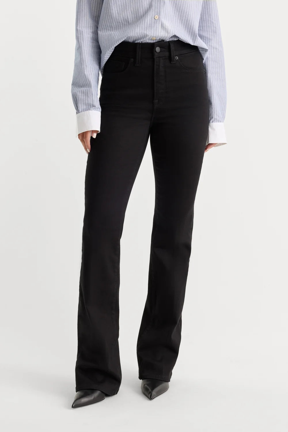 Good American Never Fade Good Classic Slim Bootcut Jeans- Black
