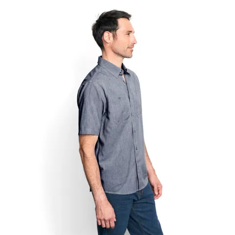 Orvis Tech Chambray Short Sleeve Work Shirt - Blue Chambray