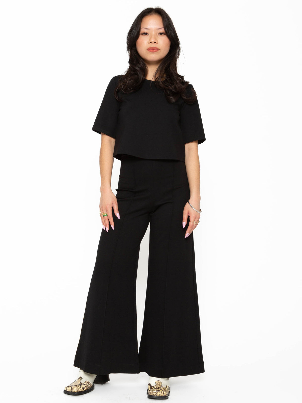 Ripley Rader Ponte Knit Wide Leg Cropped Pant - Black
