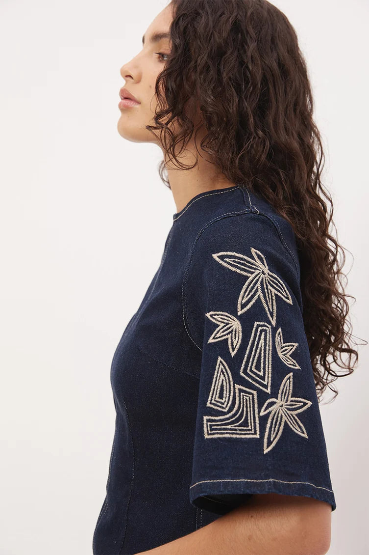 Mon Renn Cora Denim Mini Dress- Ink Blue