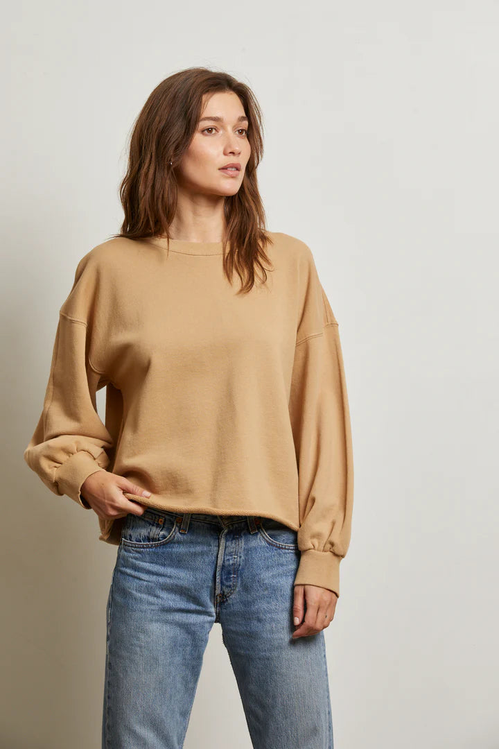 Perfect White Tee Zayne French Terry Long Sleeve Pullover - Suede