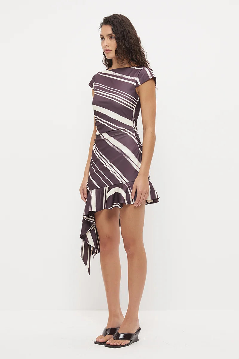 Mon Renn Lara Mini Dress Painterly- Plum Stripe