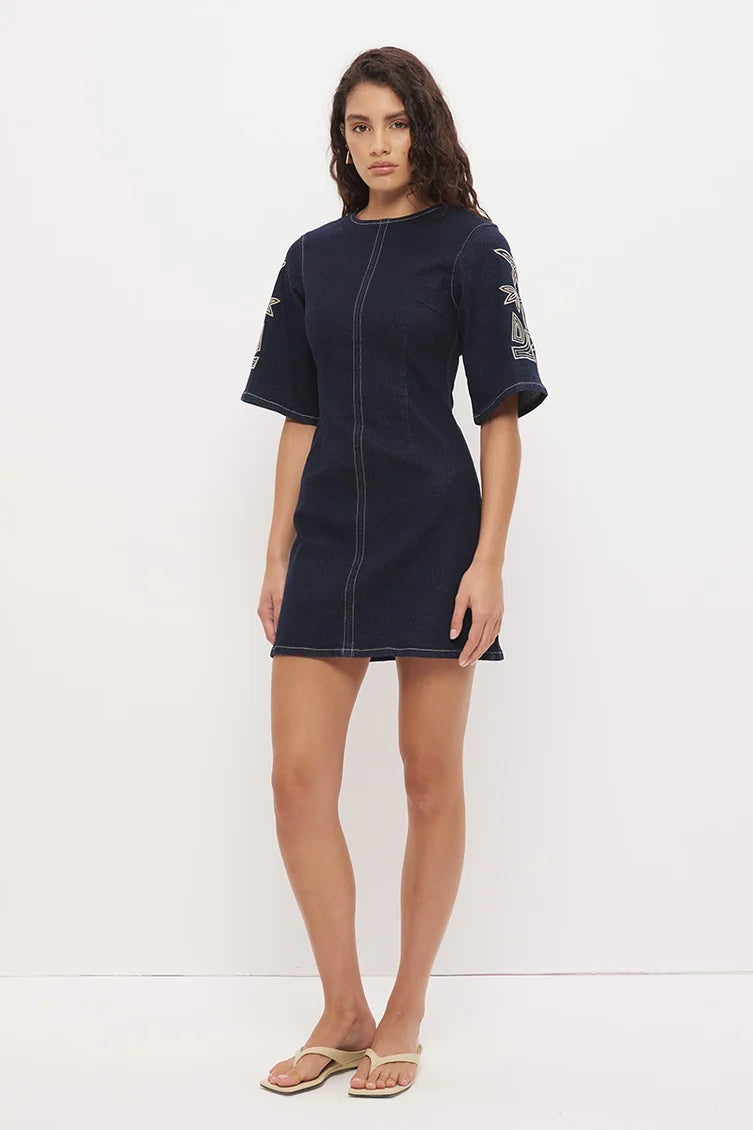 Mon Renn Cora Denim Mini Dress- Ink Blue