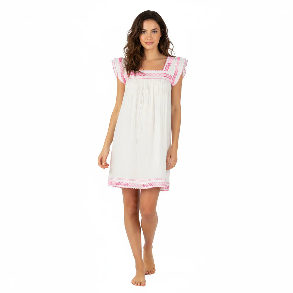Mer St. Barth Mini Sandrine Womens Dress - Petal Embroidery